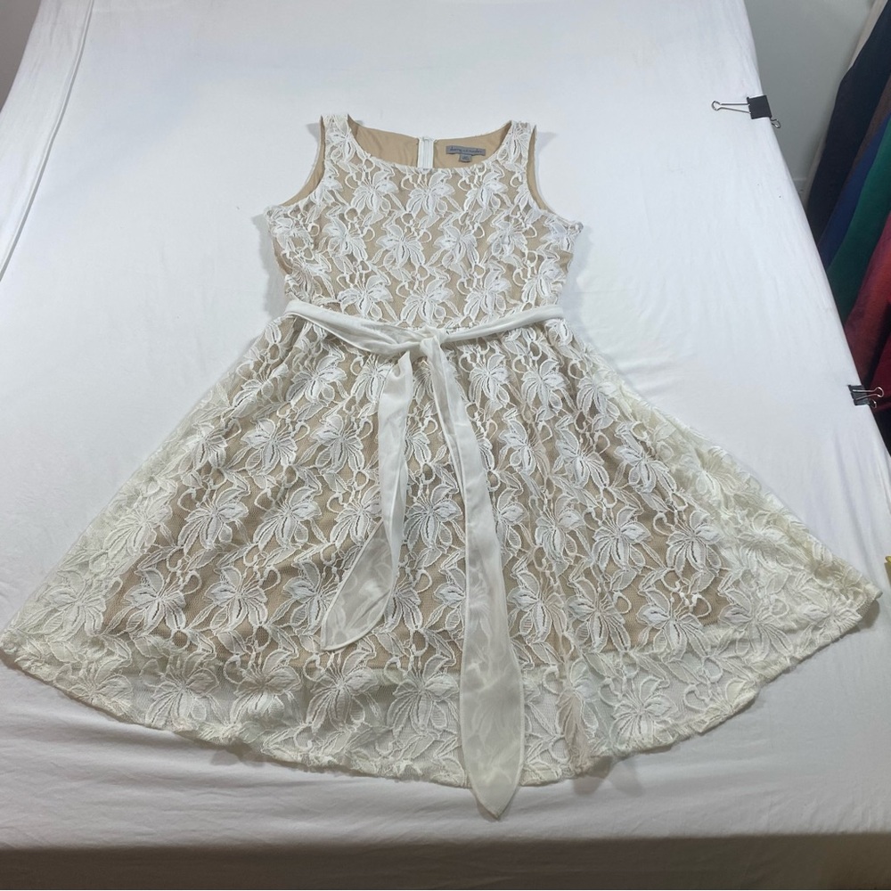 Danny & Nicole Aline Fairy Party Dress  14P Lace Overlay Belted Shower Wedding